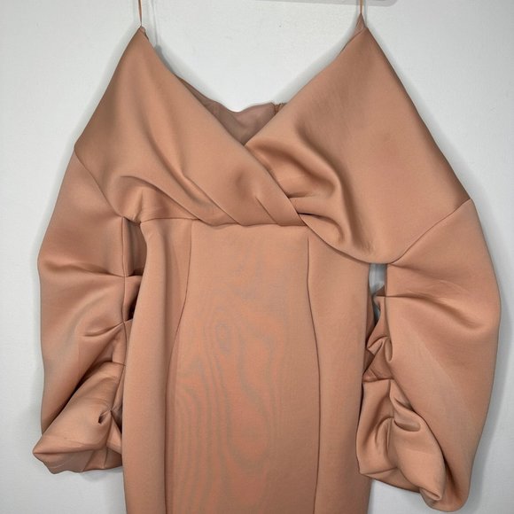 ASOS Maternity Fallen Shoulder Pleated Puff Sleeve Pencil Midi Dress Rose Sz 8 - Picture 4 of 13